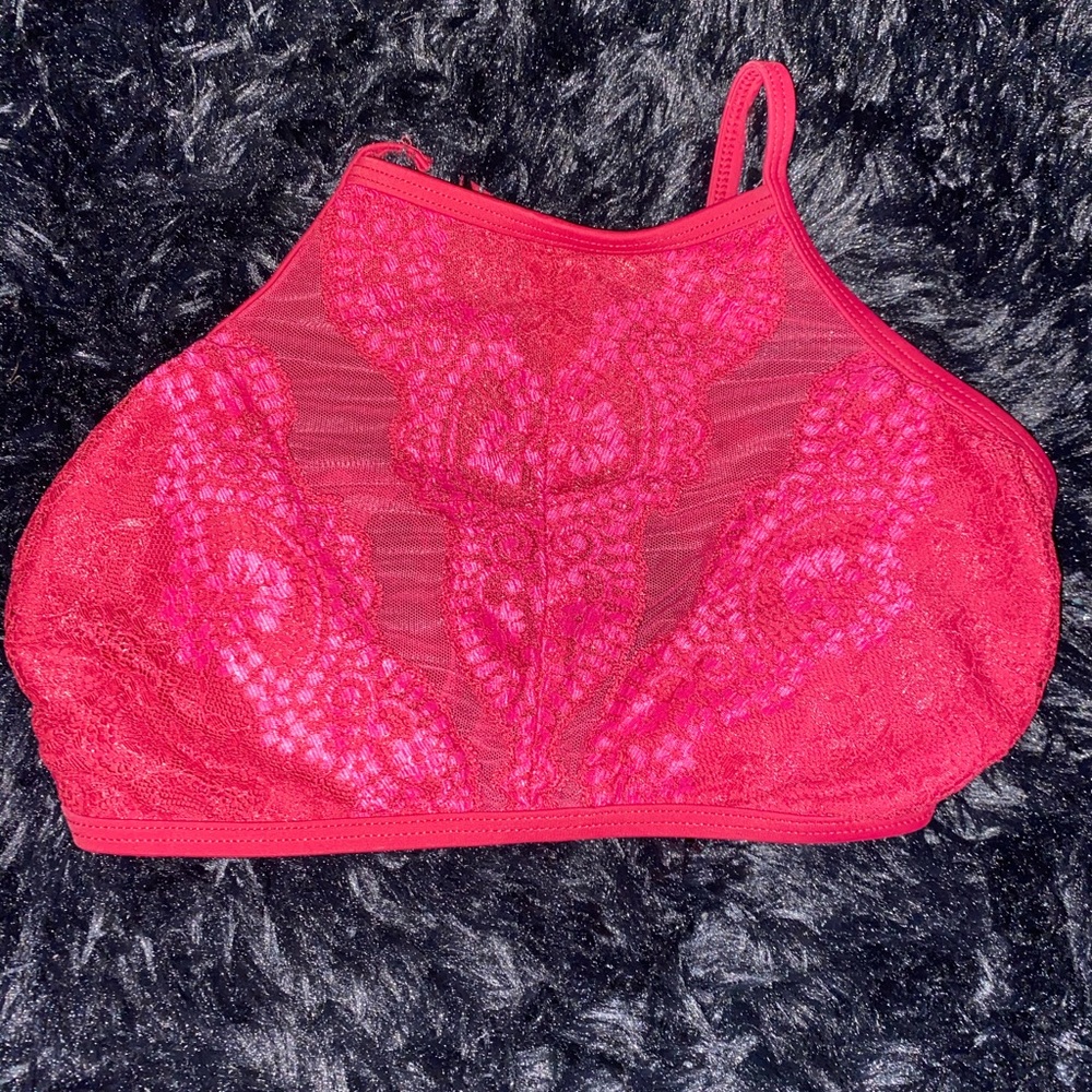 Red swimsuit top with mesh